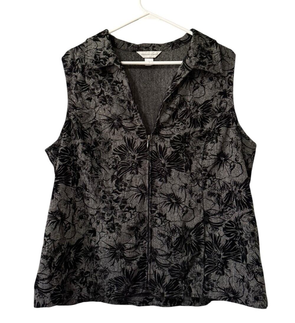 Christopher & Banks Women Size XL Sleeveless Full Zip Collared Vest Top Floral